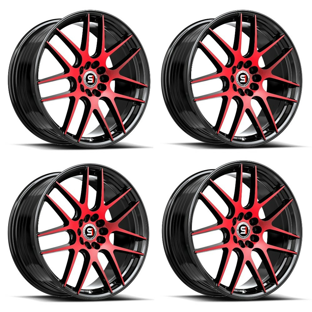 Set 4 18" Spec-1 SP-65 Gloss Black Red Machined 18x8 Wheels 5x100 5x4.5 34mm Rim