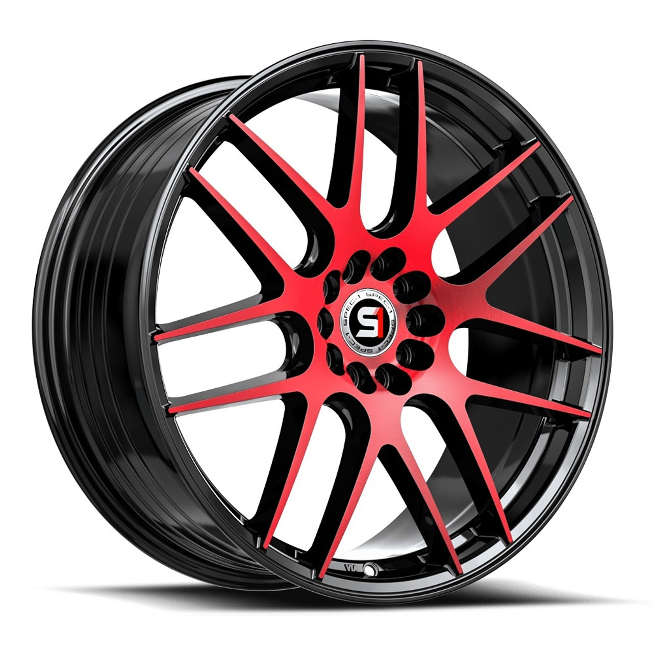 17" Spec-1 SP-65 Gloss Black & Red Machined 17x8 Wheel 4x100 4x4.5 42mm Rim