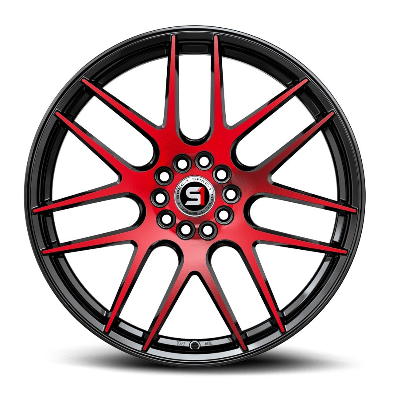 17" Spec-1 SP-65 Gloss Black & Red Machined 17x8 Wheel 4x100 4x4.5 42mm Rim