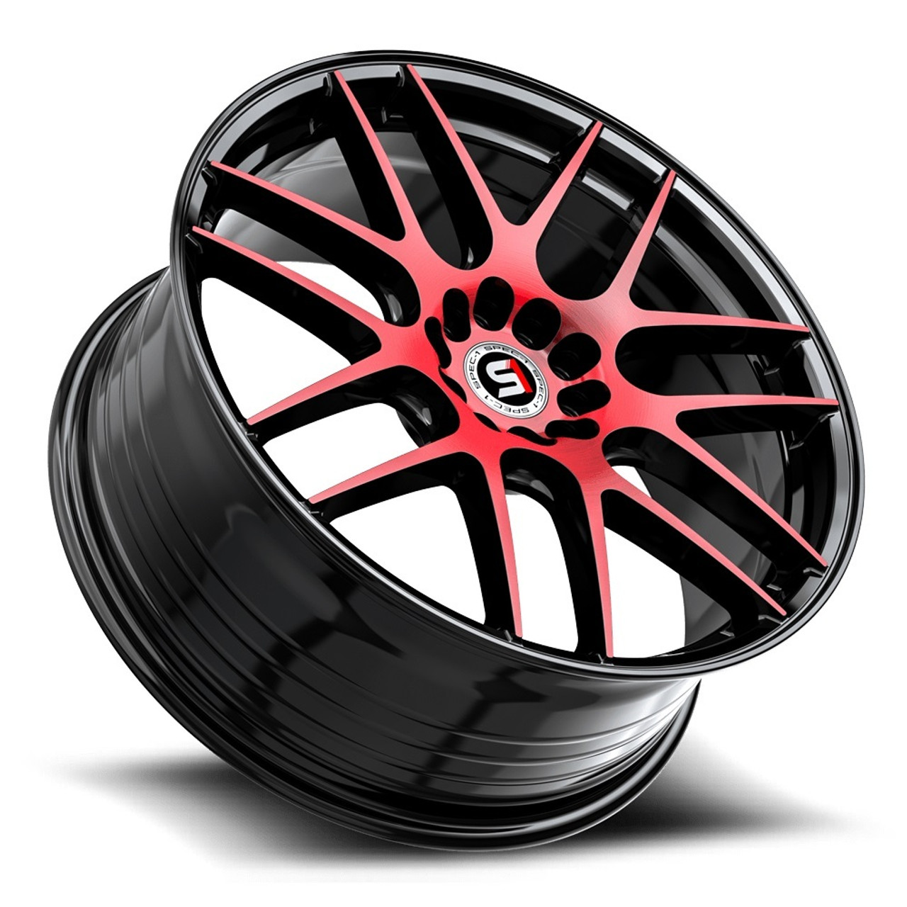 17" Spec-1 SP-65 Gloss Black & Red Machined 17x8 Wheel 4x100 4x4.5 42mm Rim