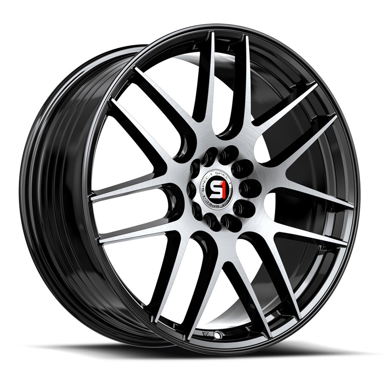 17" Spec-1 SP-65 Gloss Black & Machined 17x8 Wheel 4x100 4x4.5 42mm Rim