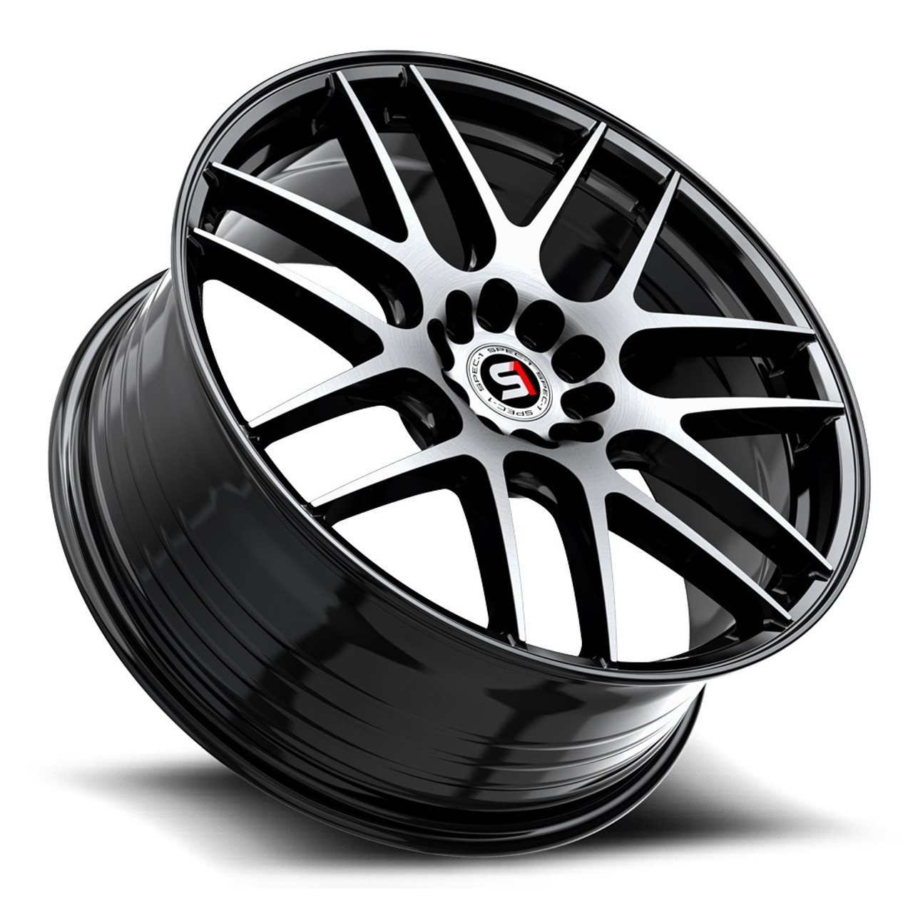 17" Spec-1 SP-65 Gloss Black & Machined 17x8 Wheel 4x100 4x4.5 42mm Rim