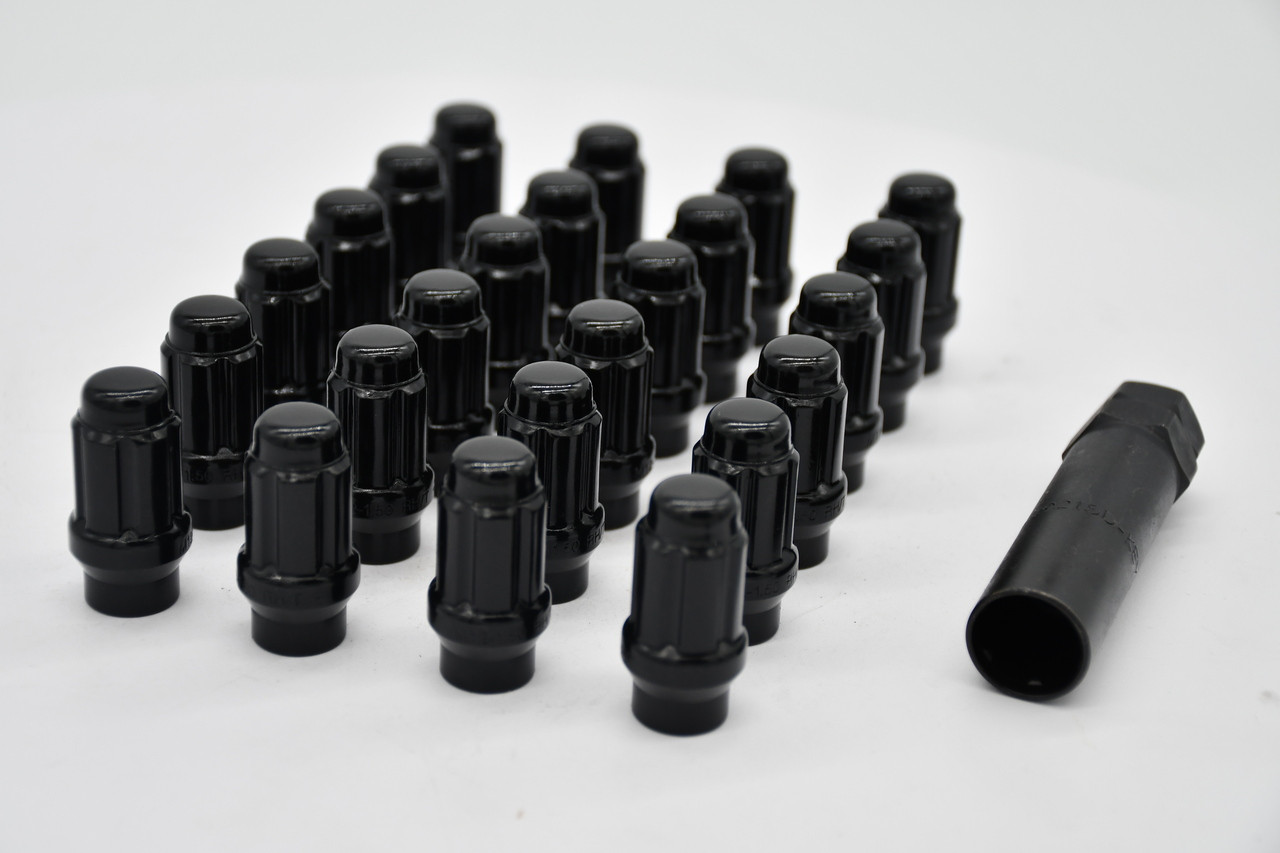 Set 24 ET Spline Lug Nut Kit Black 12mm x 1.5 1.4" Tall M12x1.5 Extended Thread