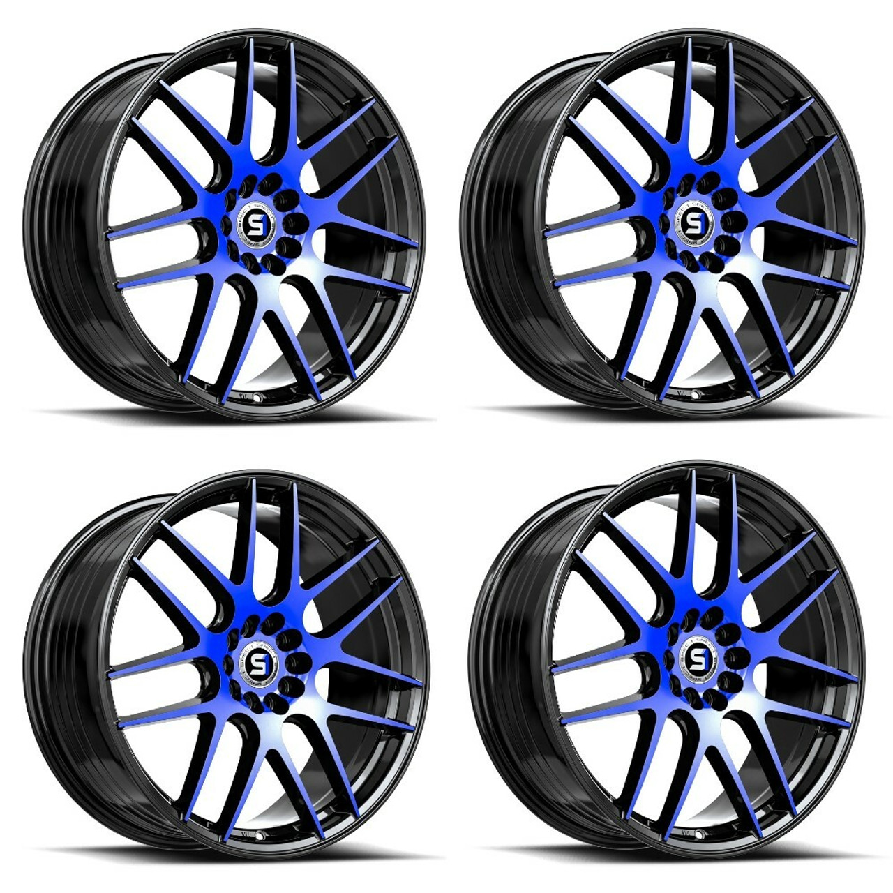 Set 4 17" Spec-1 SP-65 Gloss Black & Blue Machined 17x8 Wheels 5x100 5x4.5 42mm Rims