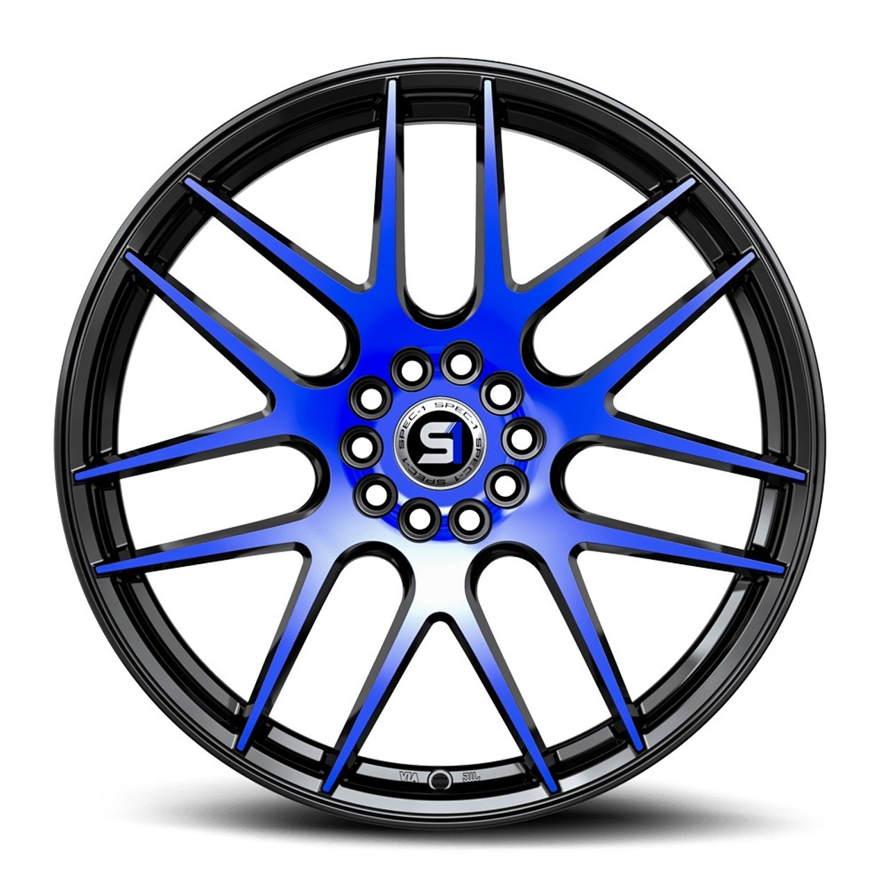 Set 4 17" Spec-1 SP-65 Gloss Black & Blue Machined 17x8 Wheels 5x100 5x4.5 42mm Rims