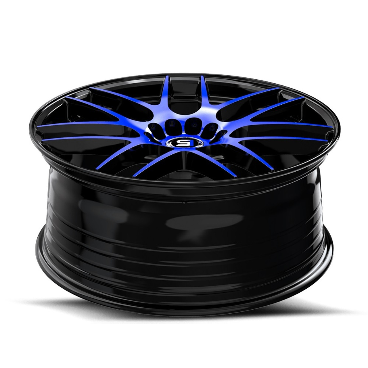 Set 4 17" Spec-1 SP-65 Gloss Black & Blue Machined 17x8 Wheels 5x100 5x4.5 42mm Rims