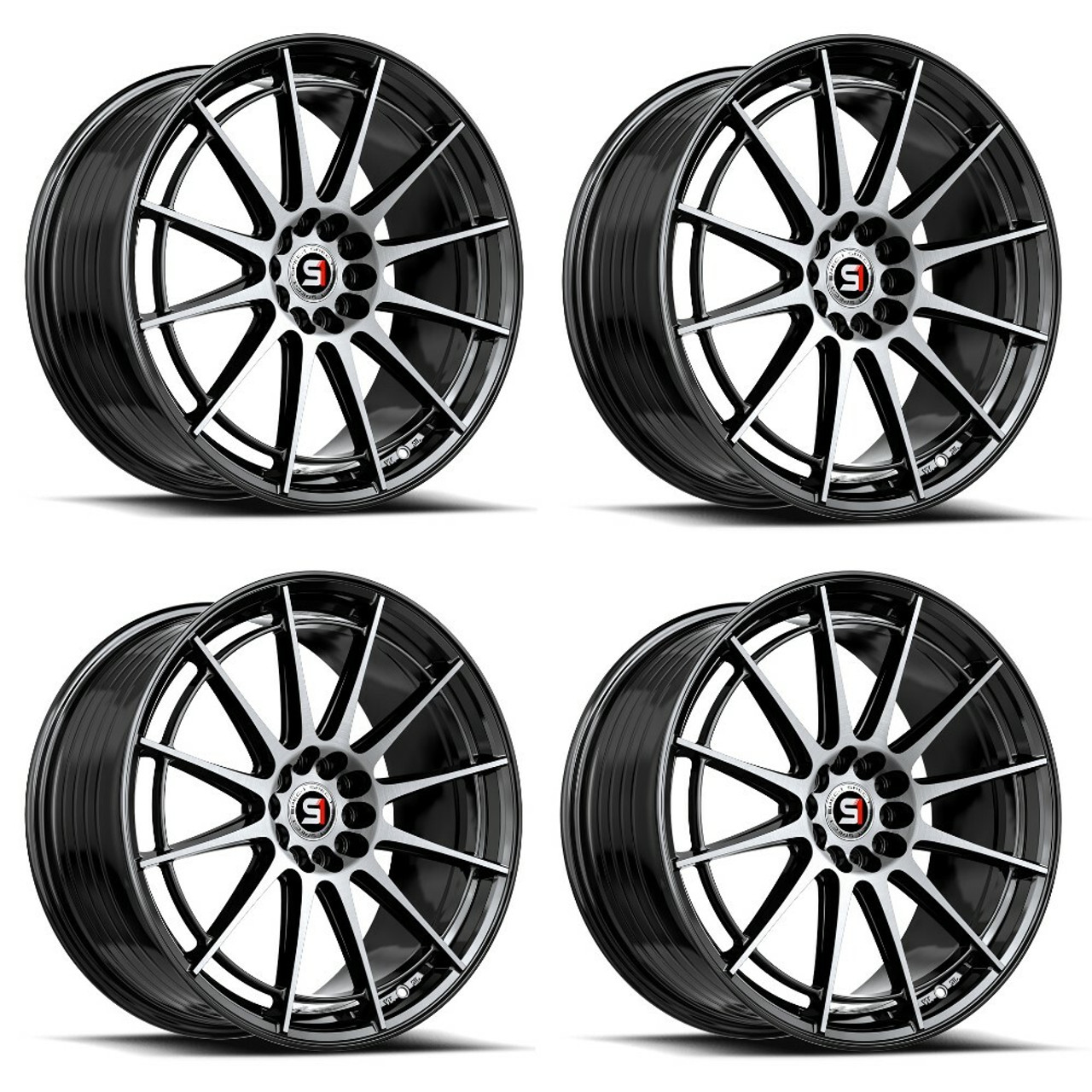 Set 4 17" Spec-1 SP-64 Gloss Black & Machined 17x8 Wheels 5x100 5x4.5 42mm Rims