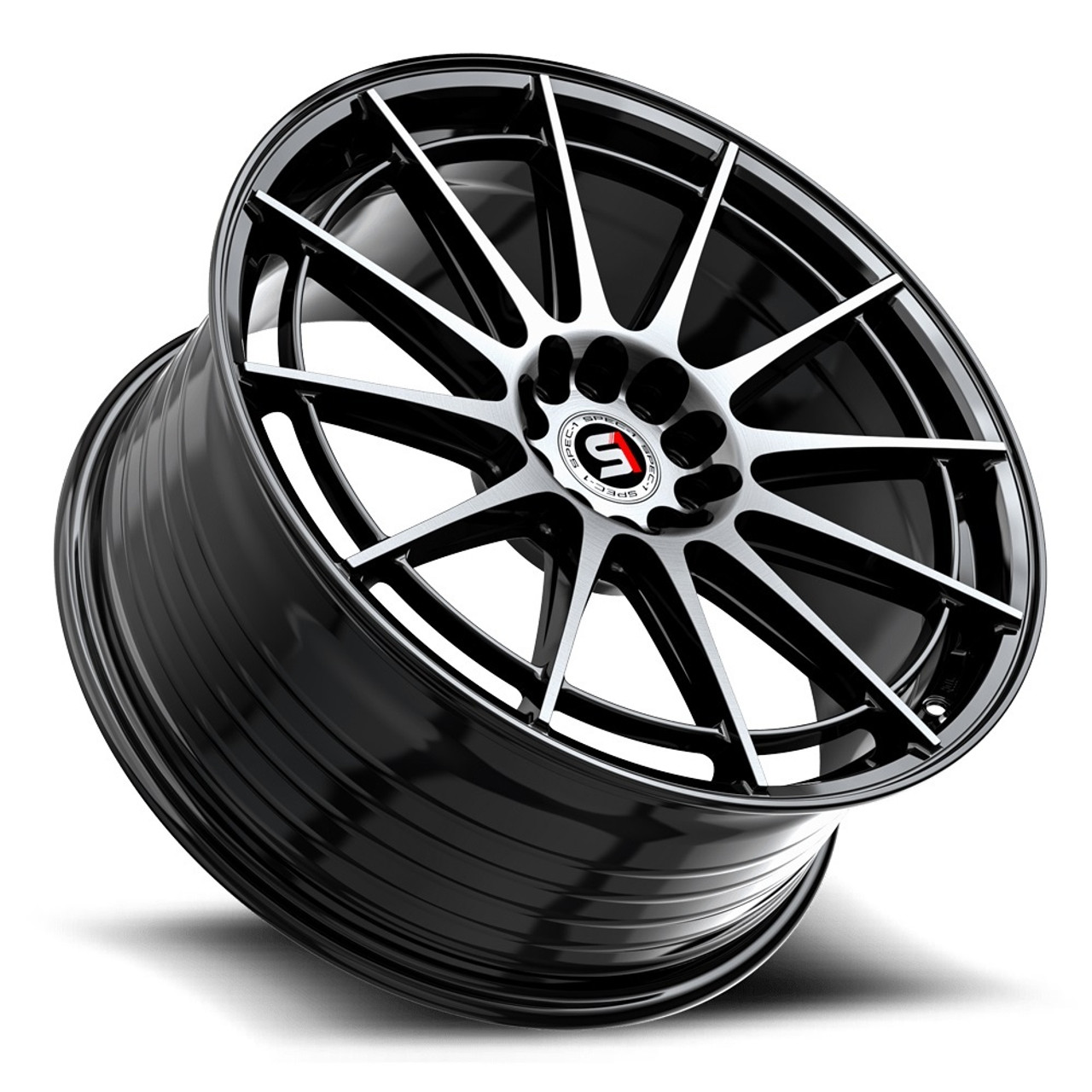 Set 4 17" Spec-1 SP-64 Gloss Black & Machined 17x8 Wheels 5x100 5x4.5 42mm Rims