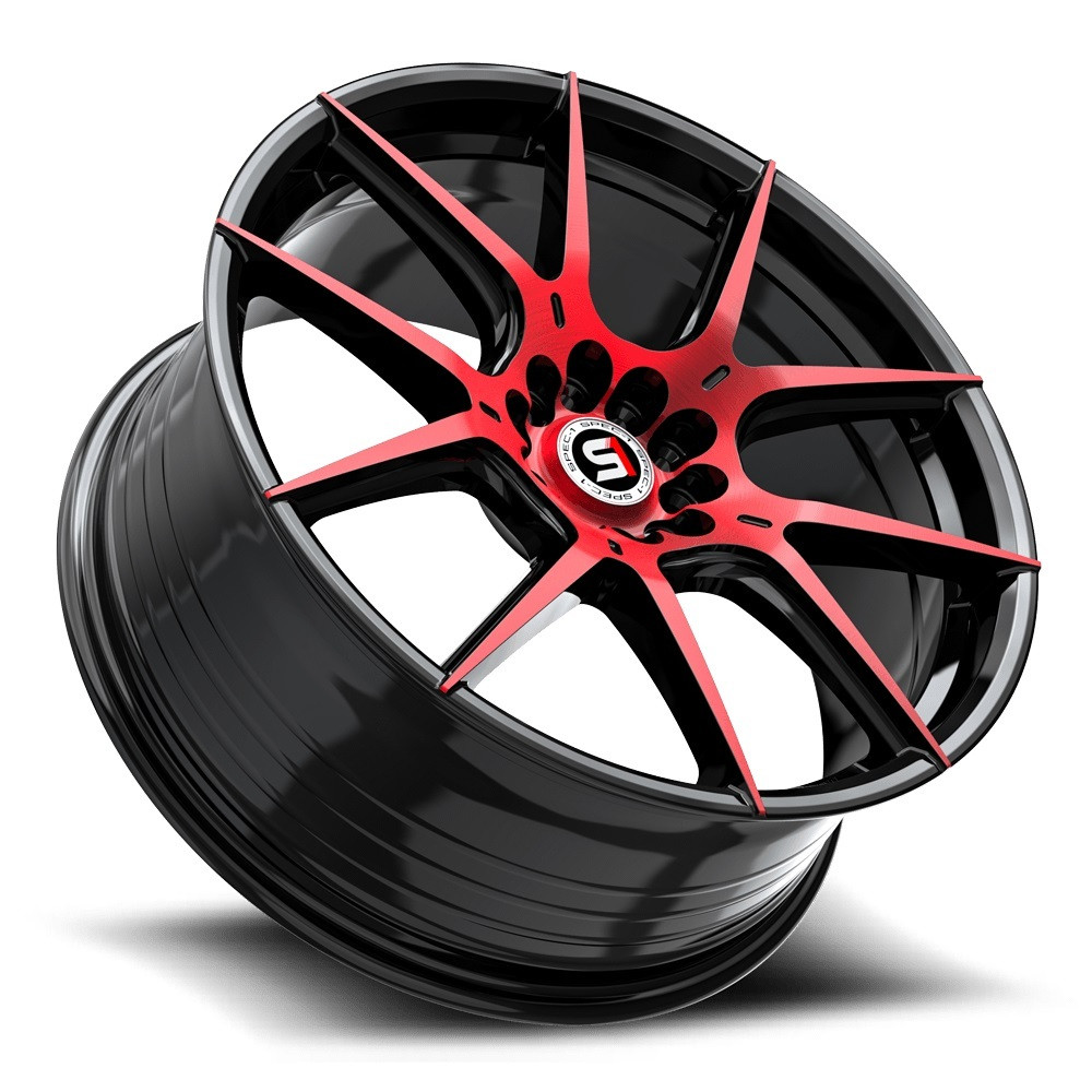 18" Spec-1 SP-71 Gloss Black & Red Machined 18x8 Wheel 5x100 5x4.5 38mm Rim