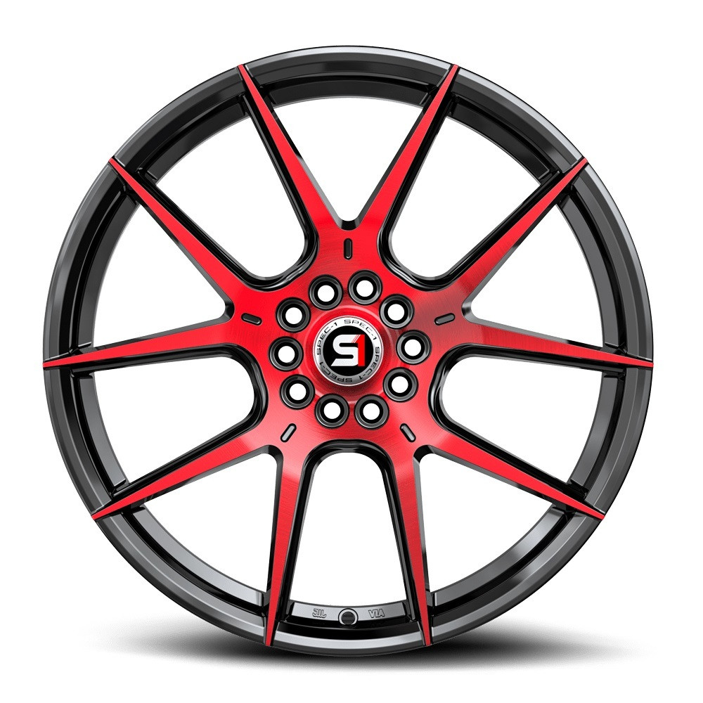 Set 4 18" Spec-1 SP-71 Gloss Black Red Machined 18x8 Wheels 5x100 5x4.5 38mm Rim