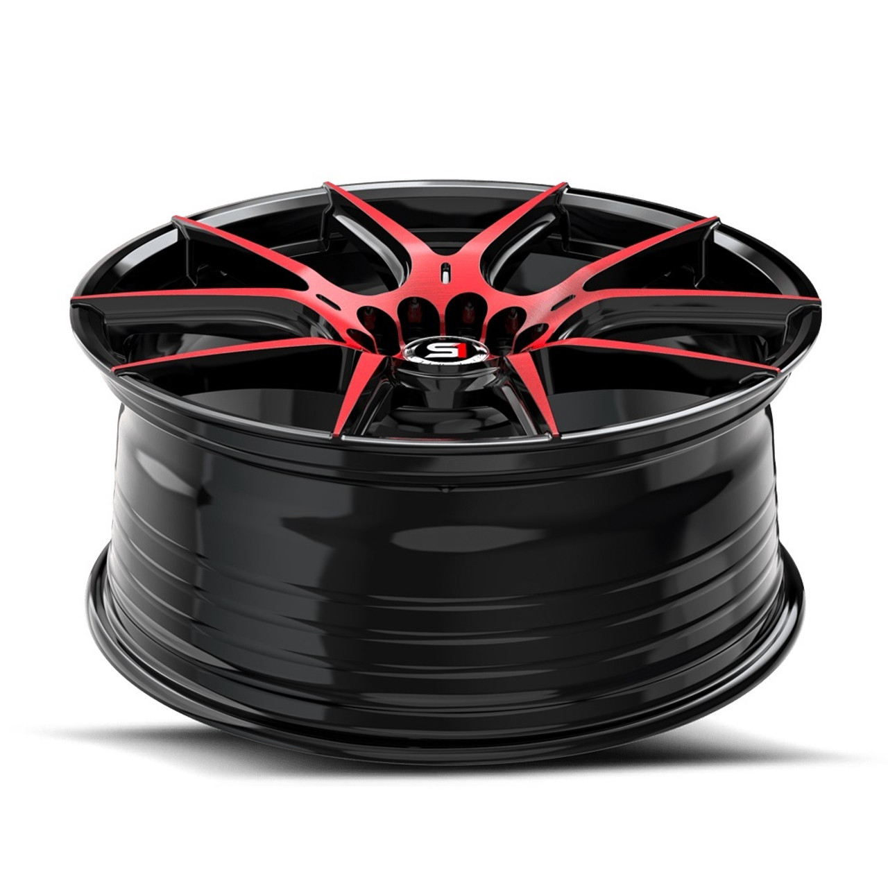 Set 4 17" Spec-1 SP-71 Gloss Black Red Machined 17x8 Wheels 4x100 4x4.5 42mm Rim