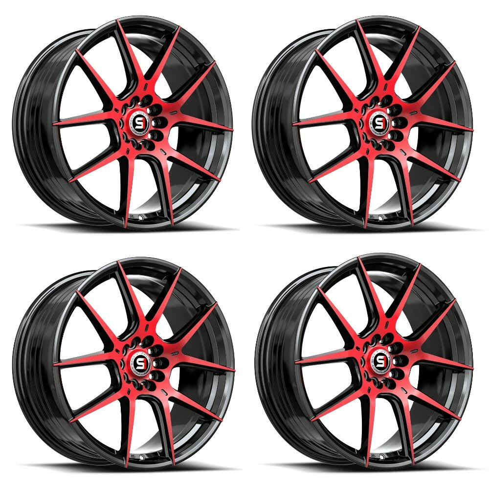 Set 4 17" Spec-1 SP-71 Gloss Black Red Machined 17x8 Wheels 5x100 5x4.5 42mm Rim