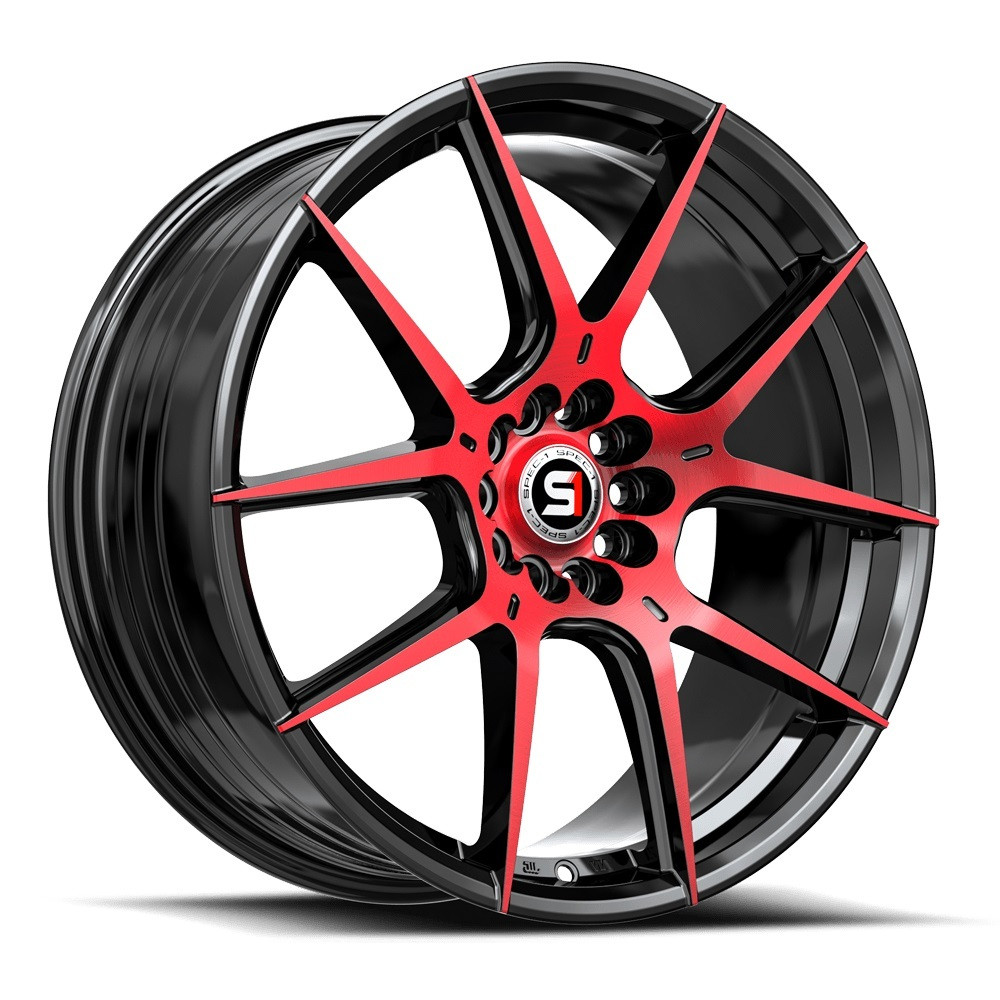 Set 4 17" Spec-1 SP-71 Gloss Black Red Machined 17x8 Wheels 5x100 5x4.5 42mm Rim