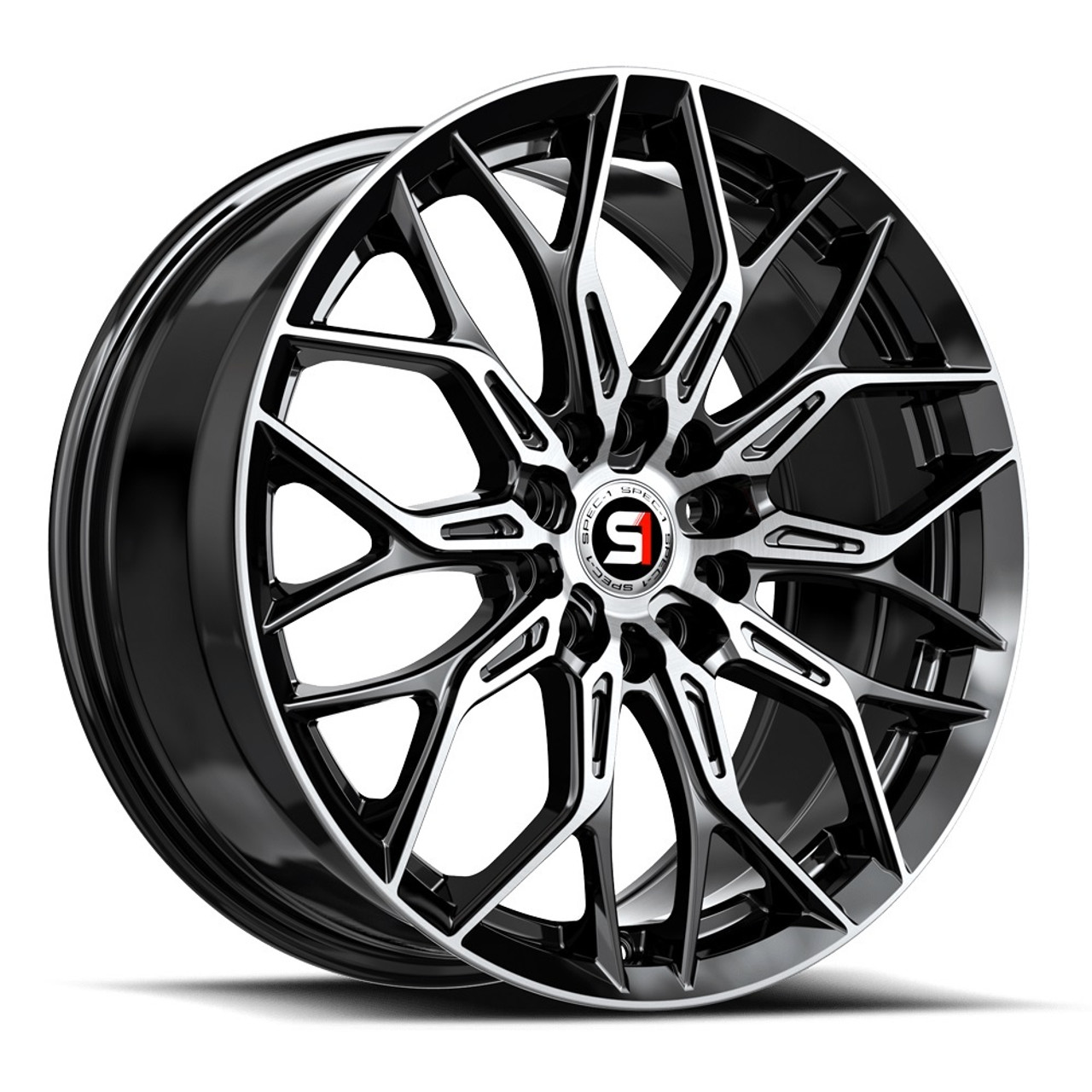 17" Spec-1 SP-57 Gloss Black & Machined 17x7.5 Wheel 4x100 4x4.5 42mm Rim