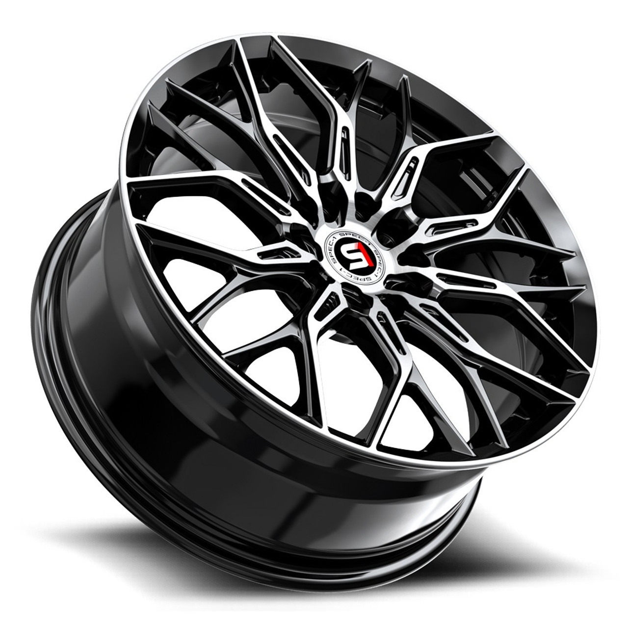 17" Spec-1 SP-57 Gloss Black & Machined 17x7.5 Wheel 4x100 4x4.5 42mm Rim