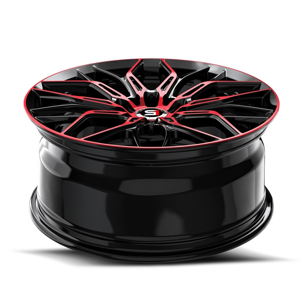 Set 4 17" Spec-1 SP-57 Gloss Black & Red Machined 17x7.5 Wheels 5x100 5x4.5 42mm
