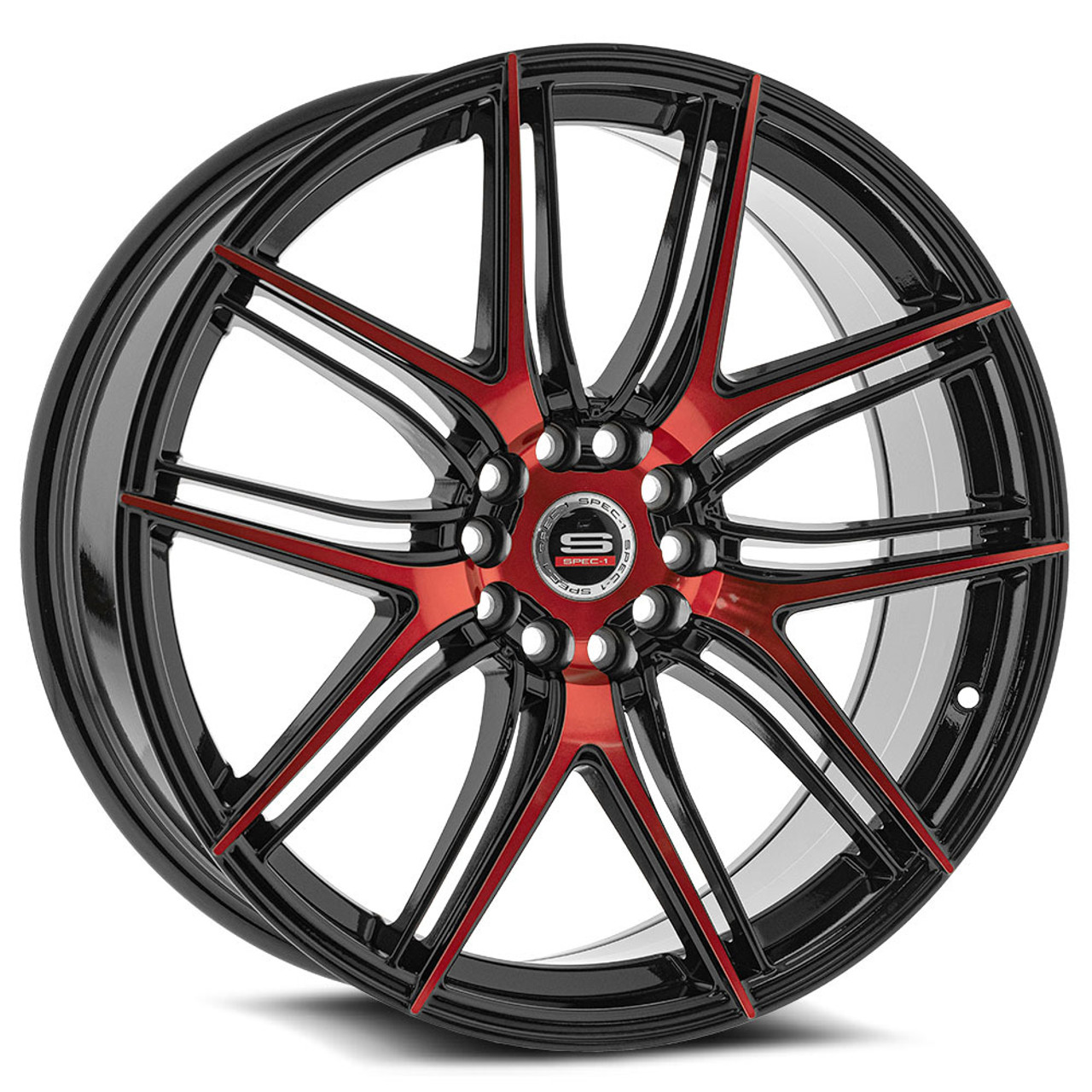 18" Spec-1 SP-56 Gloss Black & Red Machined 18x8 Wheel 4x100 4x4.5 38mm Rim