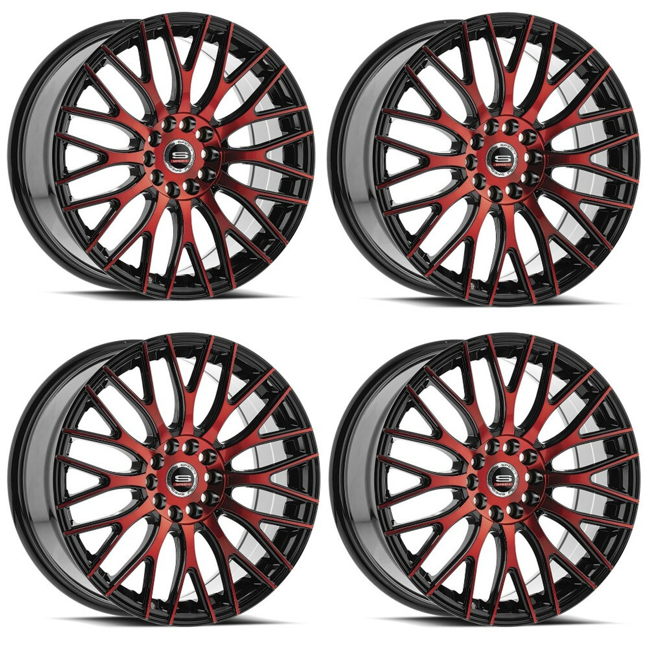 Set 4 17" Spec-1 SP-55 Gloss Black & Red Machined 17x7.5 Wheels 4x100 4x4.5 42mm