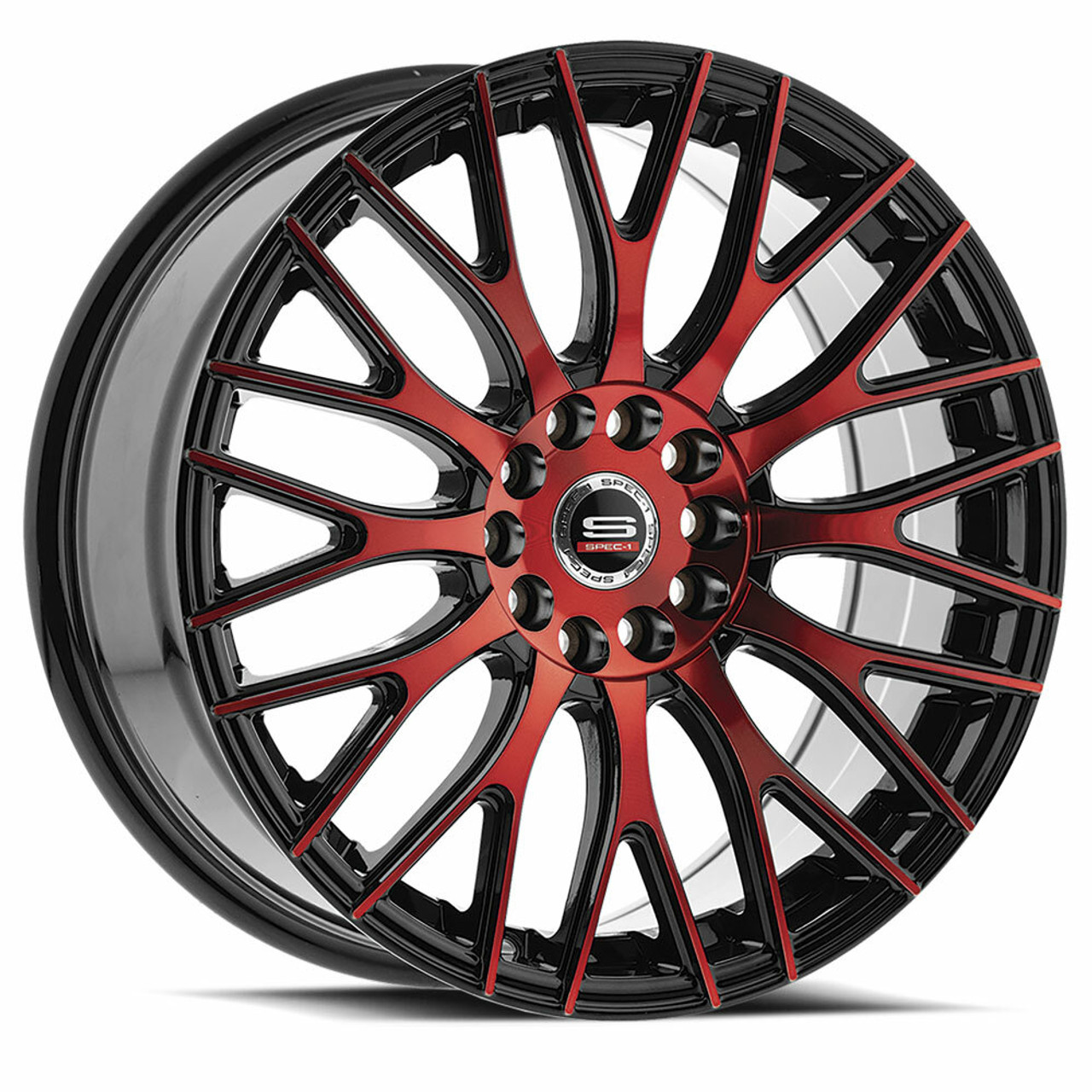 Set 4 17" Spec-1 SP-55 Gloss Black & Red Machined 17x7.5 Wheels 4x100 4x4.5 42mm