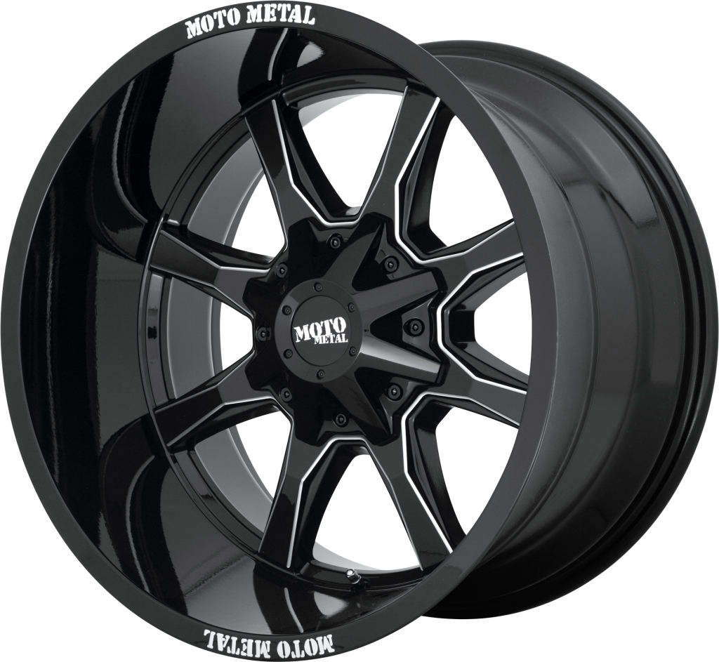 Moto Metal MO970 17x8 5x5 5x5.5 Gloss Black With Milled Lip Wheel 17" 0mm Rim