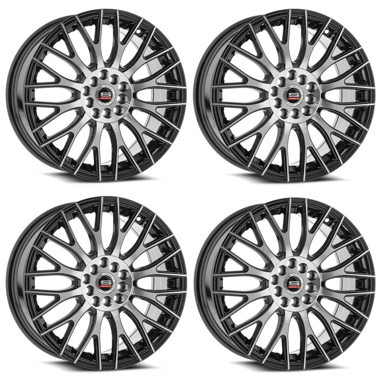 Set 4 18" Spec-1 SP-55 Gloss Black & Machined 18x8 Wheels 5x100 5x4.5 38mm Rims Set 4 18" Spec-1 SP-55 Gloss Black & Machined 18x8 Wheels 5x100 5x4.5 38mm Rims