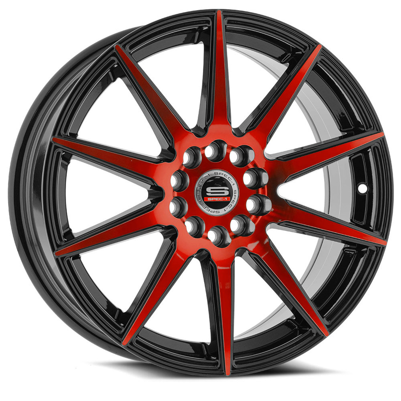 17" Spec-1 SP-51 Gloss Black & Red Machined 17x7.5 Wheel 5x100 5x4.5 42mm Rim