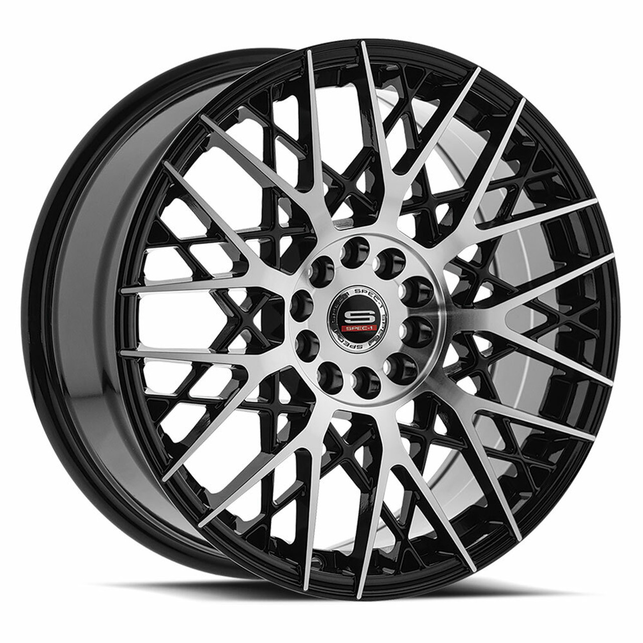 17" Spec-1 SP-53 Gloss Black & Machined 17x7.5 Wheel 5x110 5x4.5 42mm Rim
