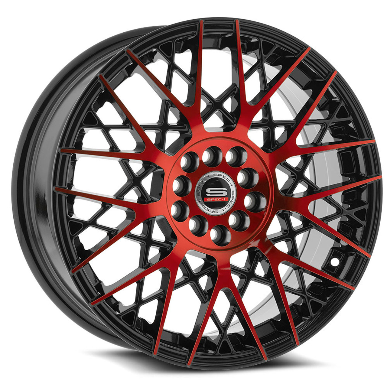 17" Spec-1 SP-53 Gloss Black & Red Machined 17x7.5 Wheel 5x108 5x4.5 42mm Rim