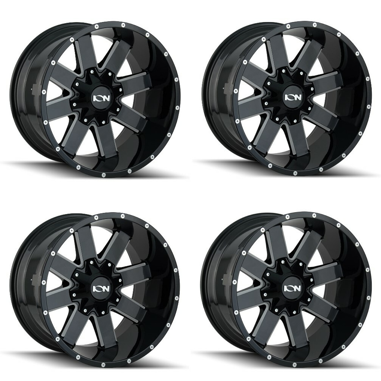 Set 4 17" Ion 141 Gloss Black Milled 17x9 Wheels 8x170 Rims -12mm For Ford