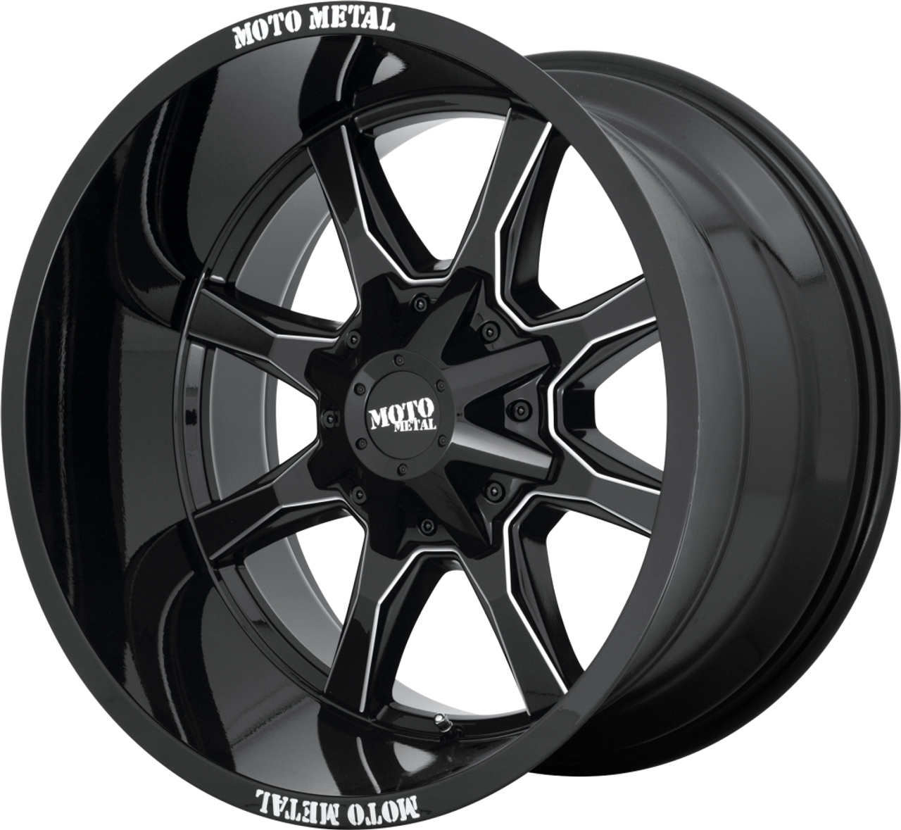 16" Moto Metal MO970 16x8 Gloss Black With Milled Lip 6x120 6x5.5 Wheel 0mm Rim