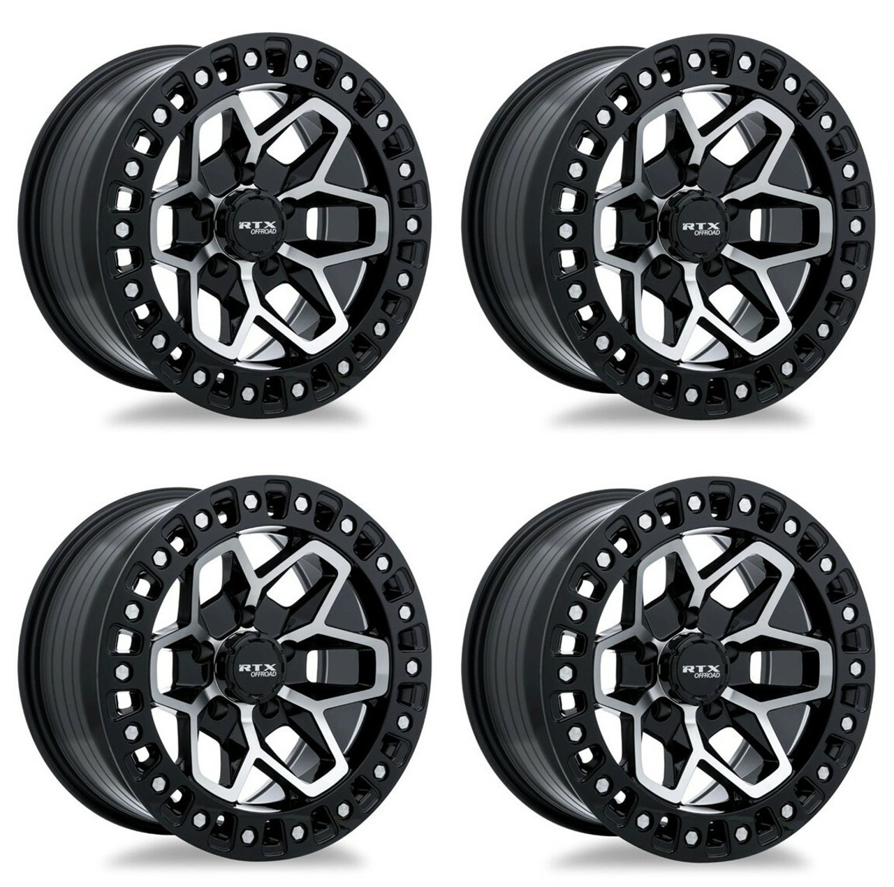 Set 4 17" RTX Zion Gloss Black Machined Wheels 17x9 5x5 -15mm Rims For Jeep