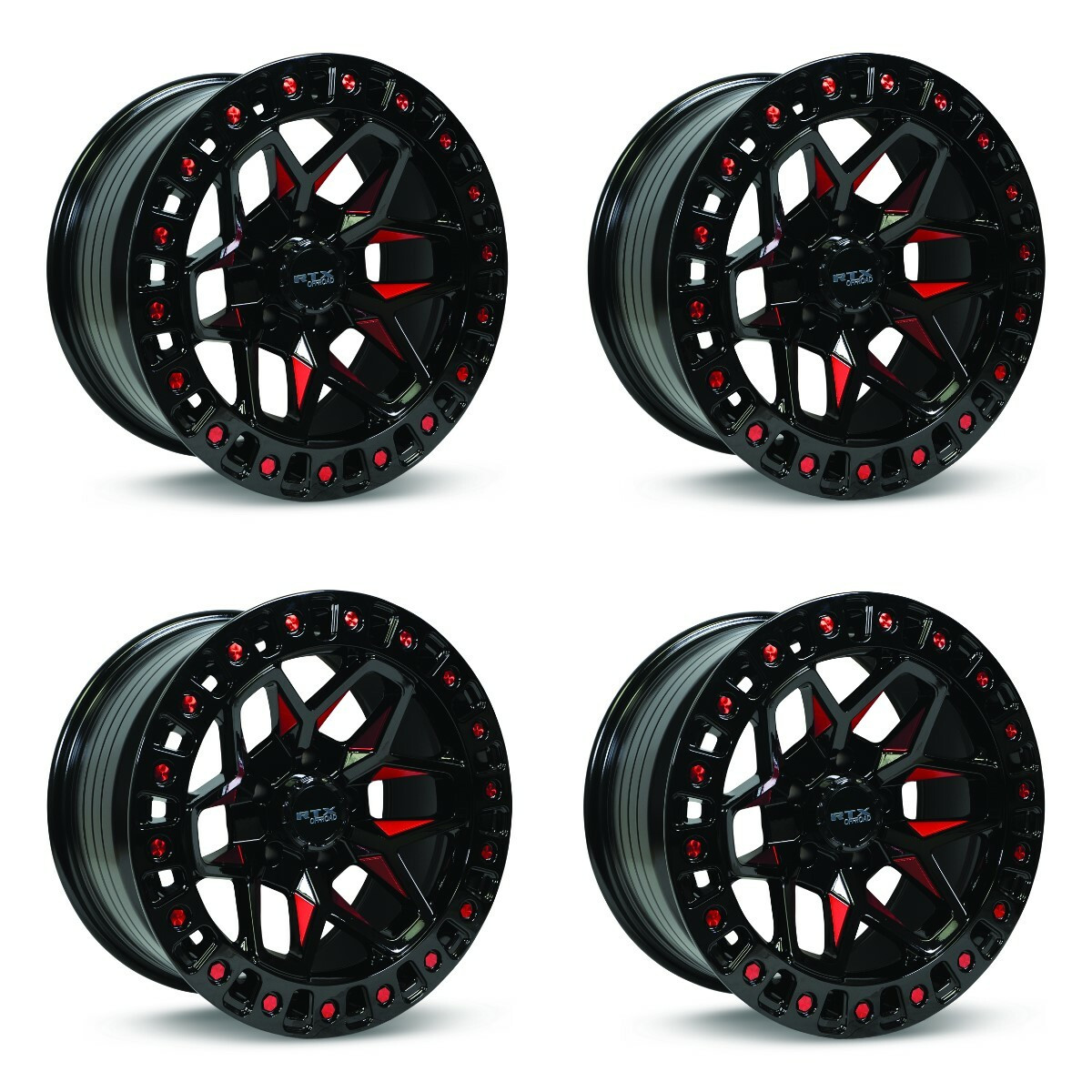 Set 4 18" RTX Zion Gloss Black Milled Red Wheels 18x9 5x5 -15mm Rims For Jeep