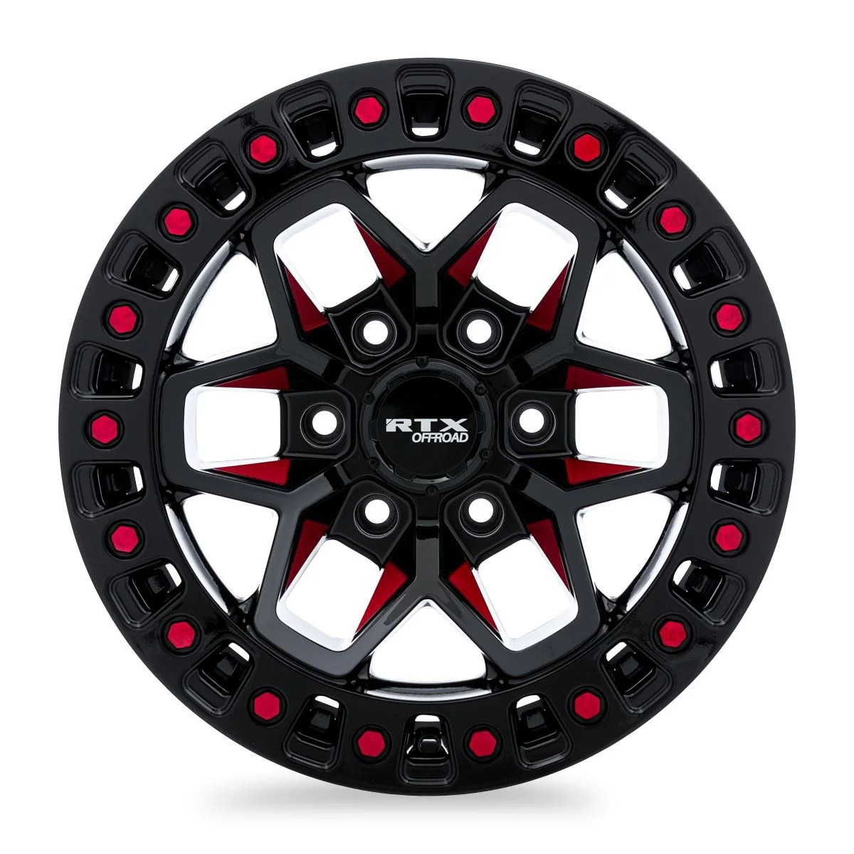 Set 4 18" RTX Zion Gloss Black Milled Red Wheels 18x9 5x5 -15mm Rims For Jeep