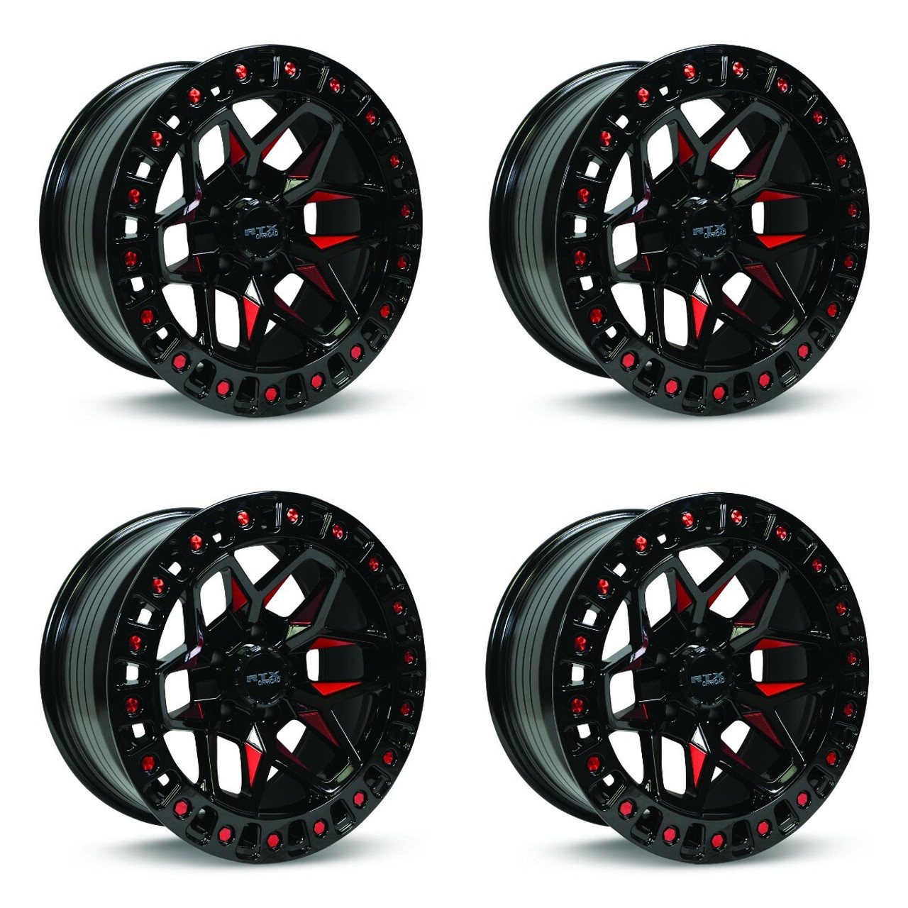 Set 4 18" RTX Zion Gloss Black Milled Red Wheel 18x9 6x5.5 0mm For Chevy GMC Ram