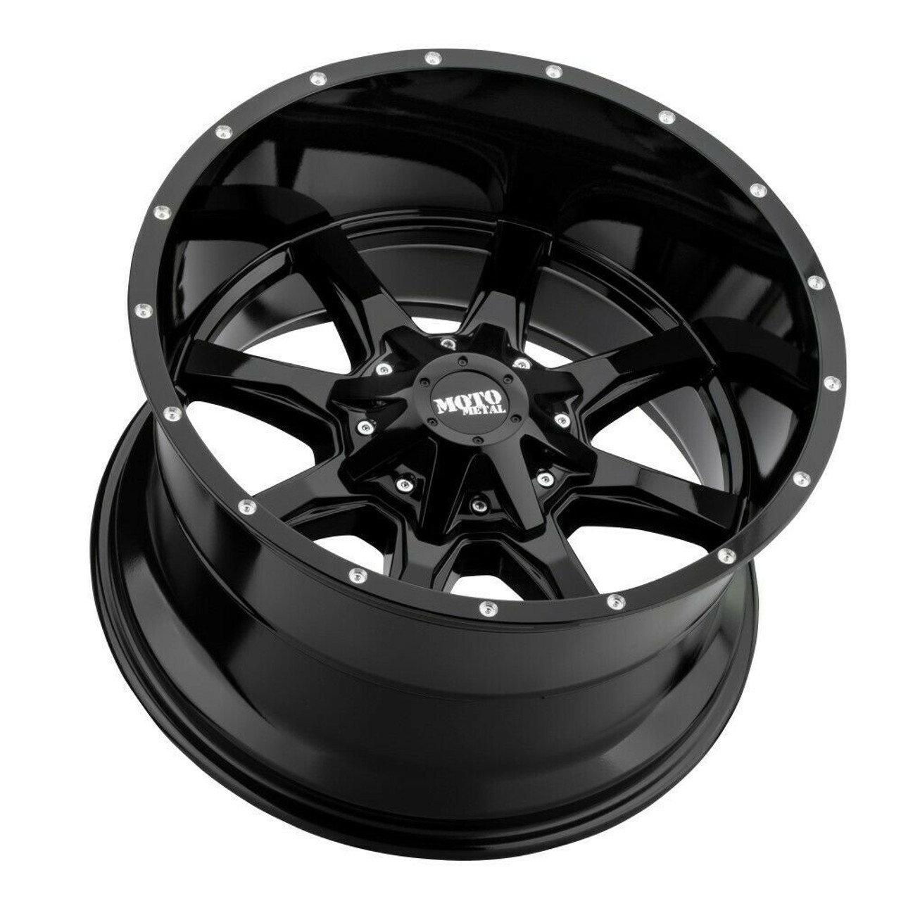 20" Moto Metal MO970 20x10 8x6.5 -24mm Wheel Gloss Black With Milled Lip Rim