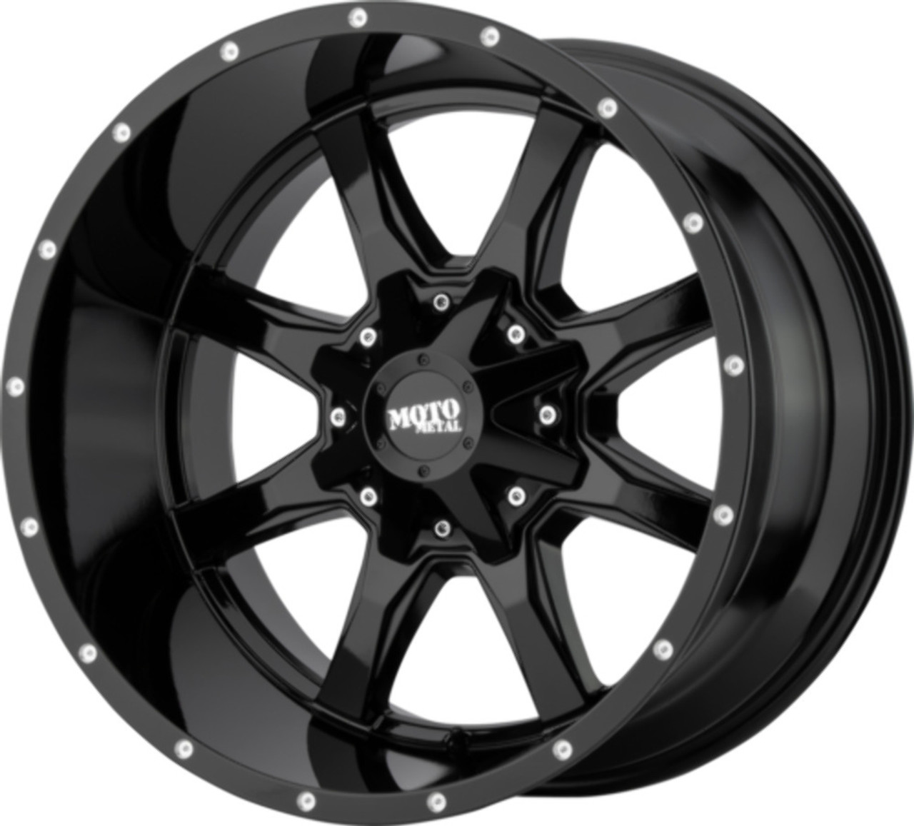 20" Moto Metal MO970 20x10 8x6.5 -24mm Wheel Gloss Black With Milled Lip Rim