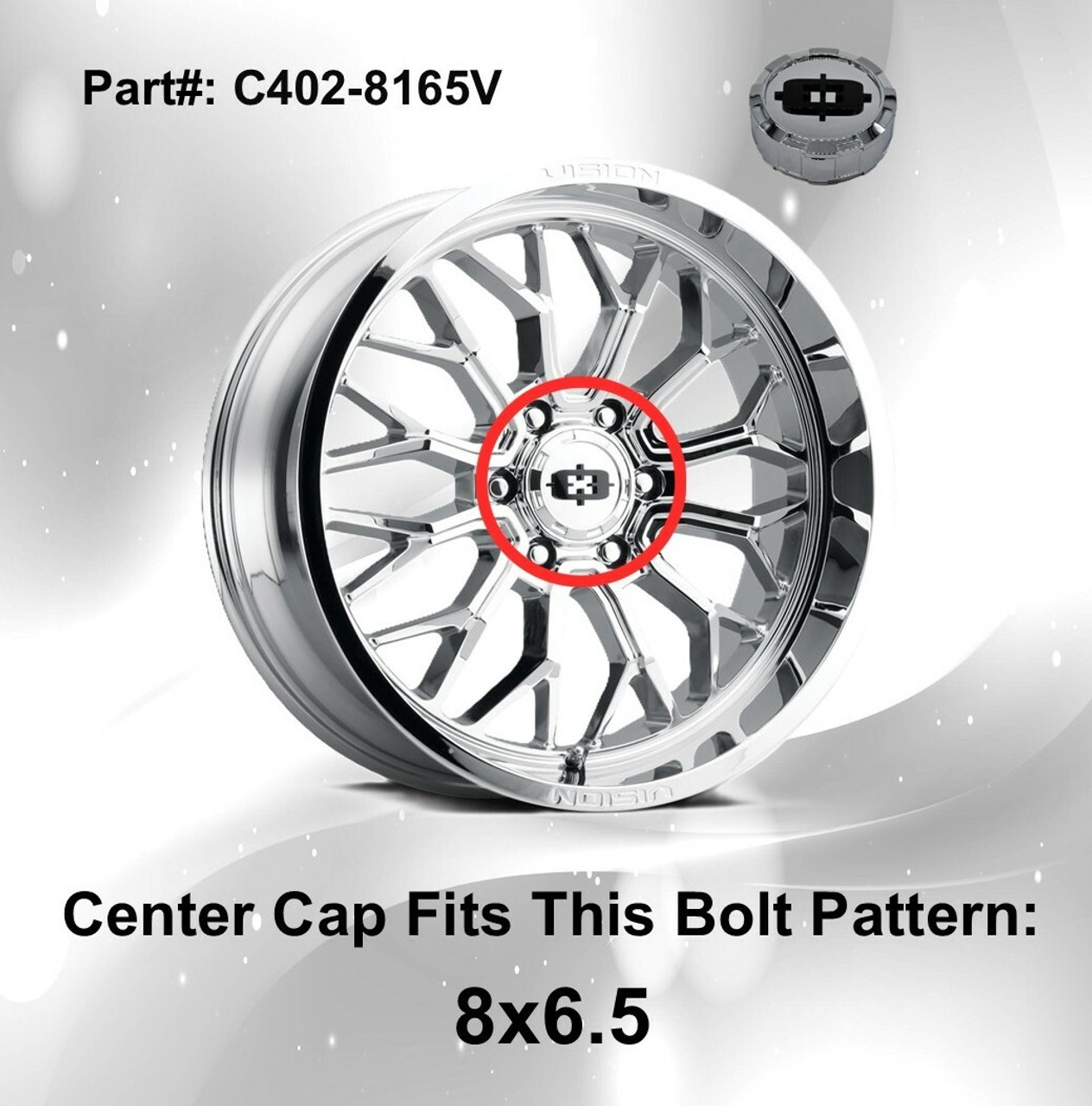 Vision 402 Riot C402-8165V Chrome Wheel Center Cap 5" Hub Cap Fits 8x6.5