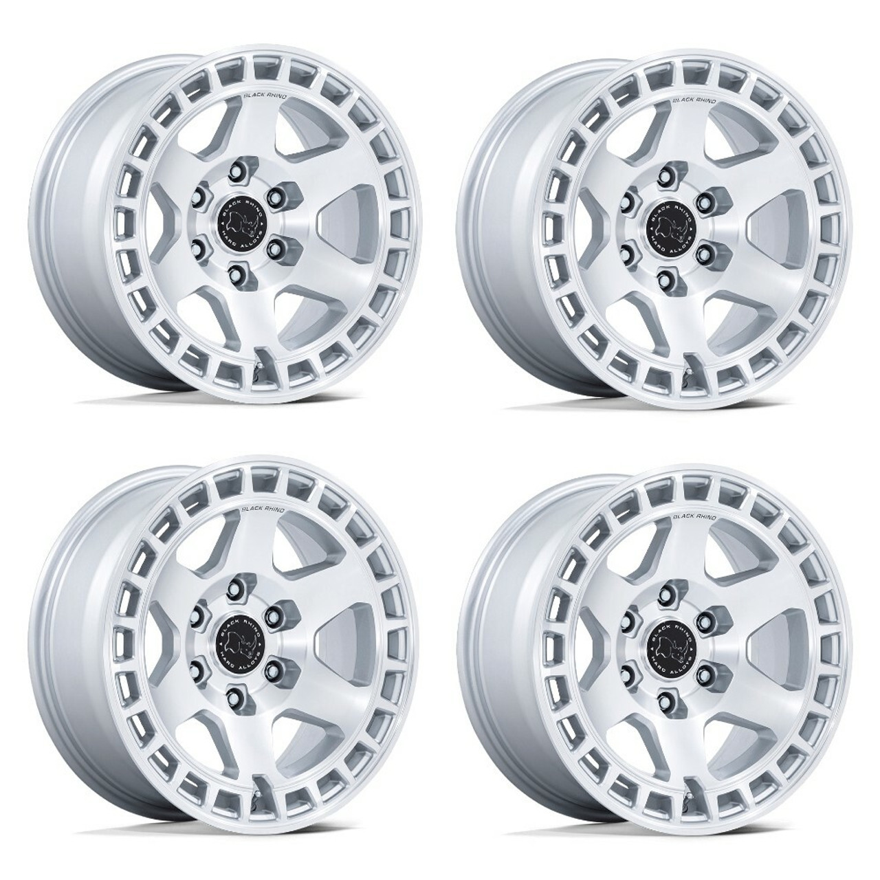 Set 4 17" Black Rhino BR022 Bahari Silver Machined Face 17x8.5 6x5.5 -10mm Rims