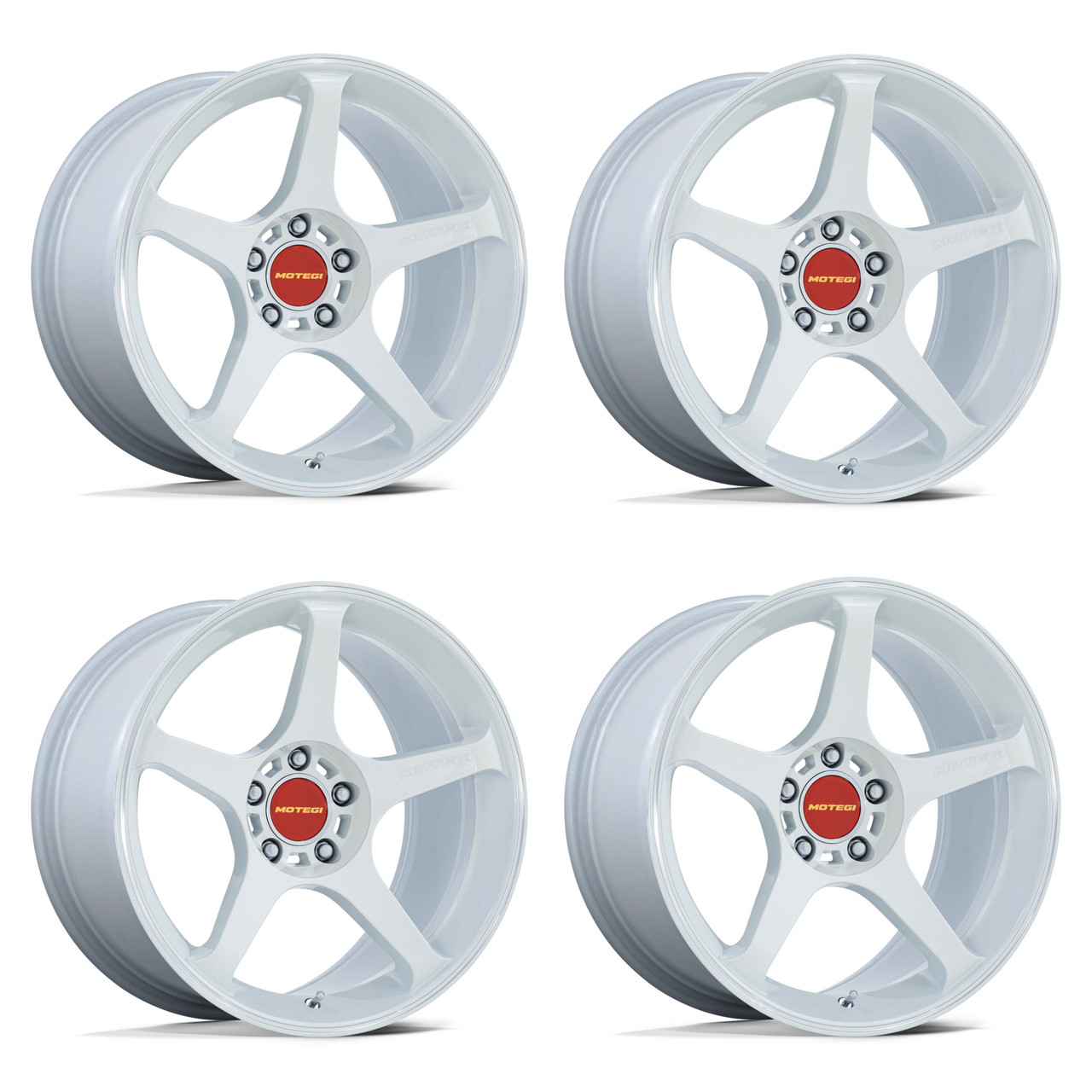 Set 4 18" Motegi MR159 Battle V Matsuri White Pearl Machined Lip 18x8.5 5x4.5 35mm