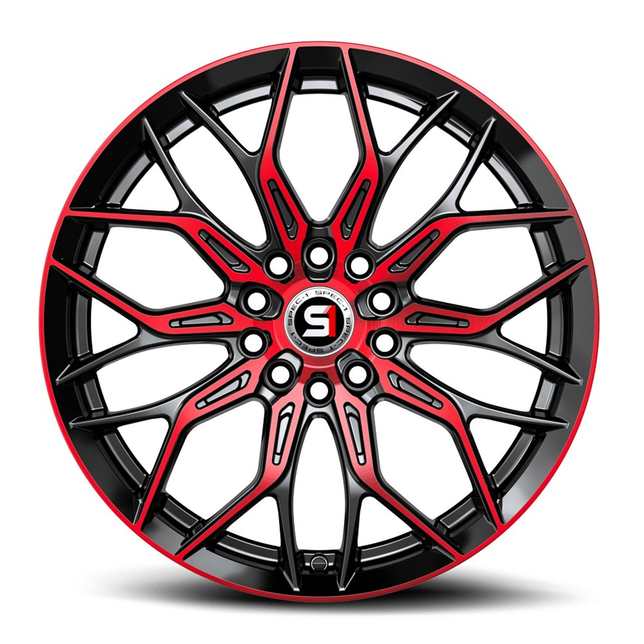 17" Spec-1 SP-57 Gloss Black & Red Machined 17x7.5 Wheel 4x100 4x4.5 42mm Rim