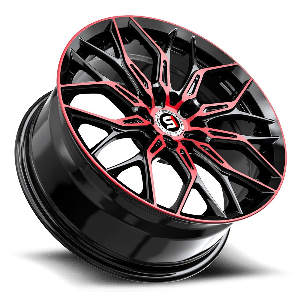 Set 4 17" Spec-1 SP-57 Gloss Black & Red Machined 17x7.5 Wheels 4x100 4x4.5 42mm