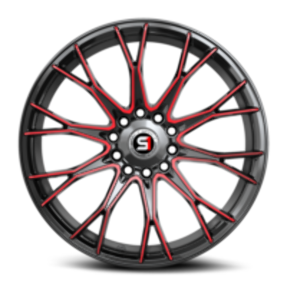 Set 4 18" Spec-1 SP-59 Gloss Black & Red Machined 18x8 Wheels 4x100 4x4.5 38mm