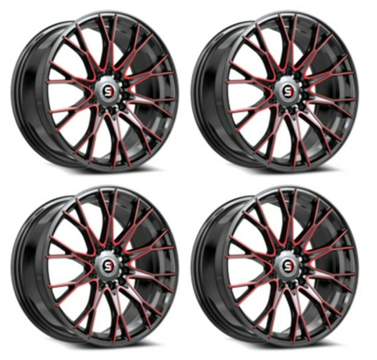 Set 4 17" Spec-1 SP-59 Gloss Black & Red Machined 17x7.5 Wheels 5x110 5x4.5 42mm