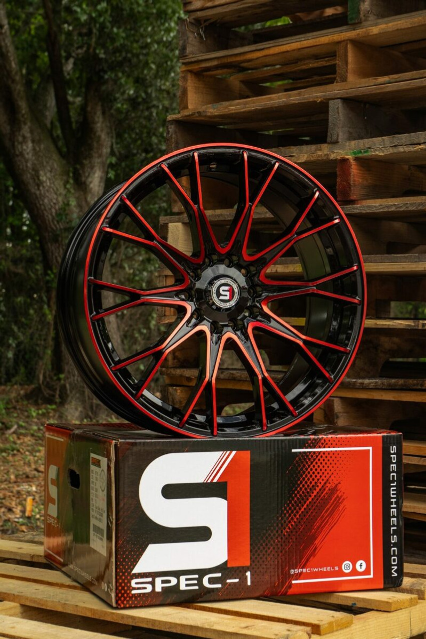 17" Spec-1 SP-59 Gloss Black & Red Machined 17x7.5 Wheel 5x112 5x4.5 42mm Rim