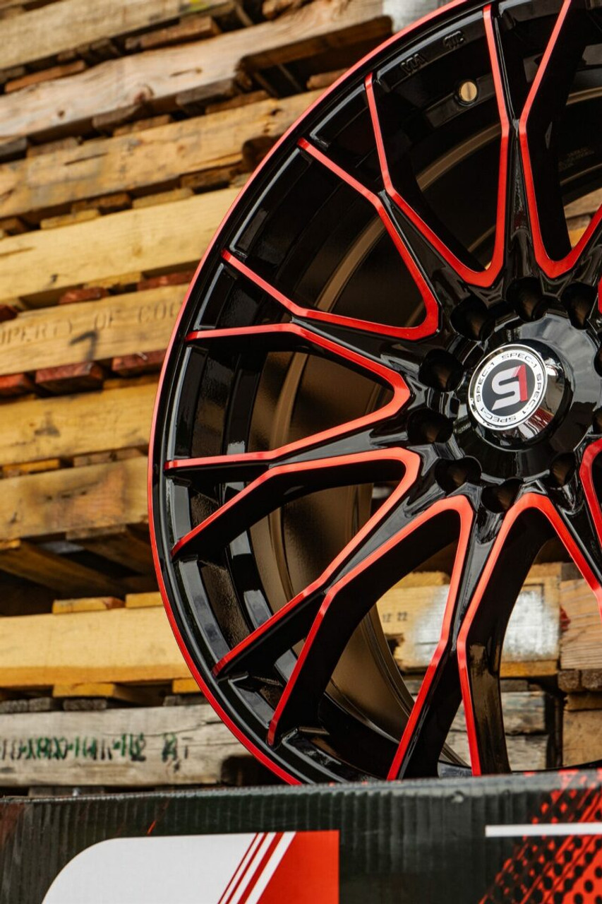 Set 4 17" Spec-1 SP-59 Gloss Black & Red Machined 17x7.5 Wheels 5x4.5 5x120 42mm