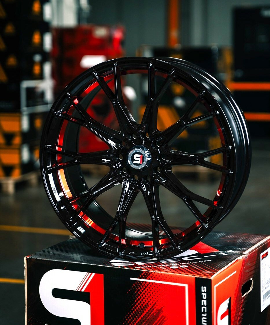 Set 4 18" Spec-1 SP-59 Gloss Black & Red Undercut 18x8 Wheels 5x4.5 5x120 38mm