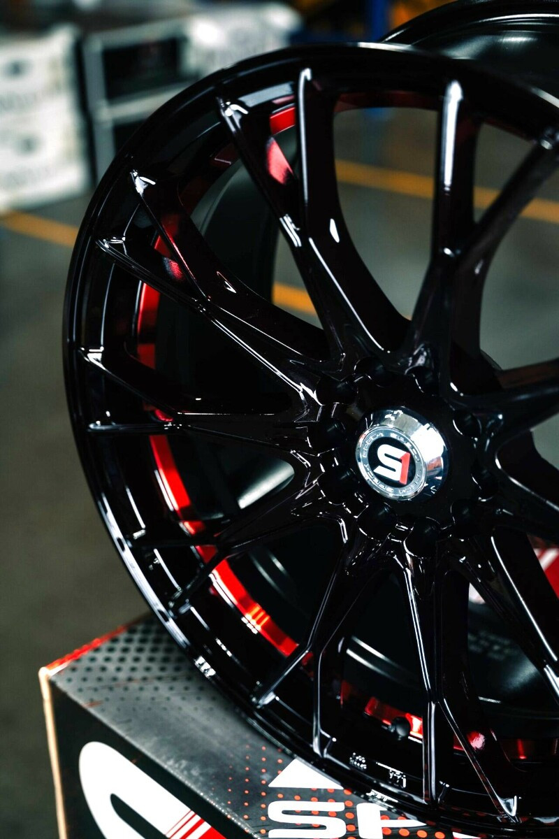 18" Spec-1 SP-59 Gloss Black & Red Undercut 18x8 Wheel 5x110 5x4.5 38mm Rim