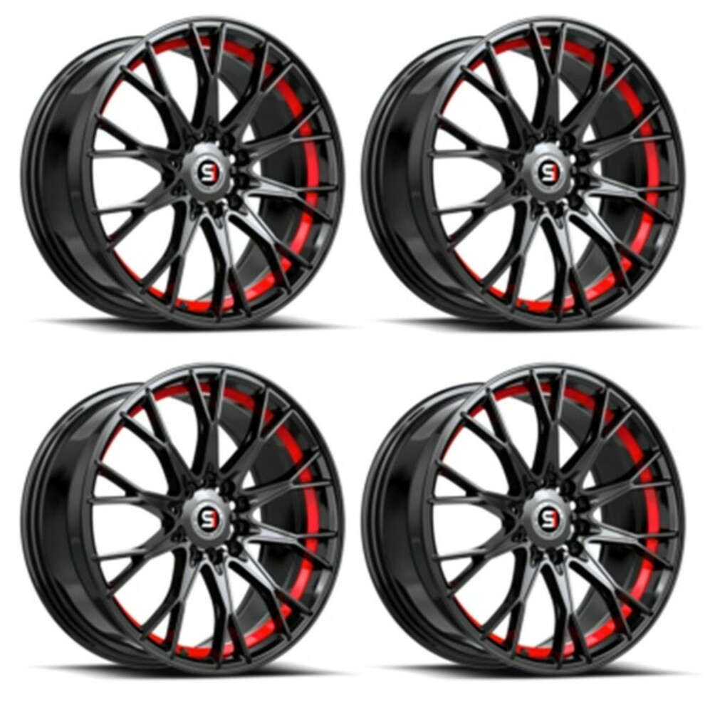 Set 4 18" Spec-1 SP-59 Gloss Black & Red Undercut 18x8 Wheels 5x110 5x4.5 38mm