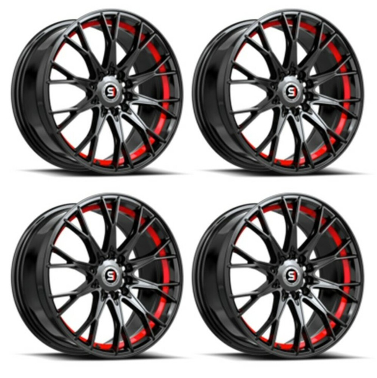 Set 4 18" Spec-1 SP-59 Gloss Black & Red Undercut 18x8 Wheels 5x100 5x4.5 38mm