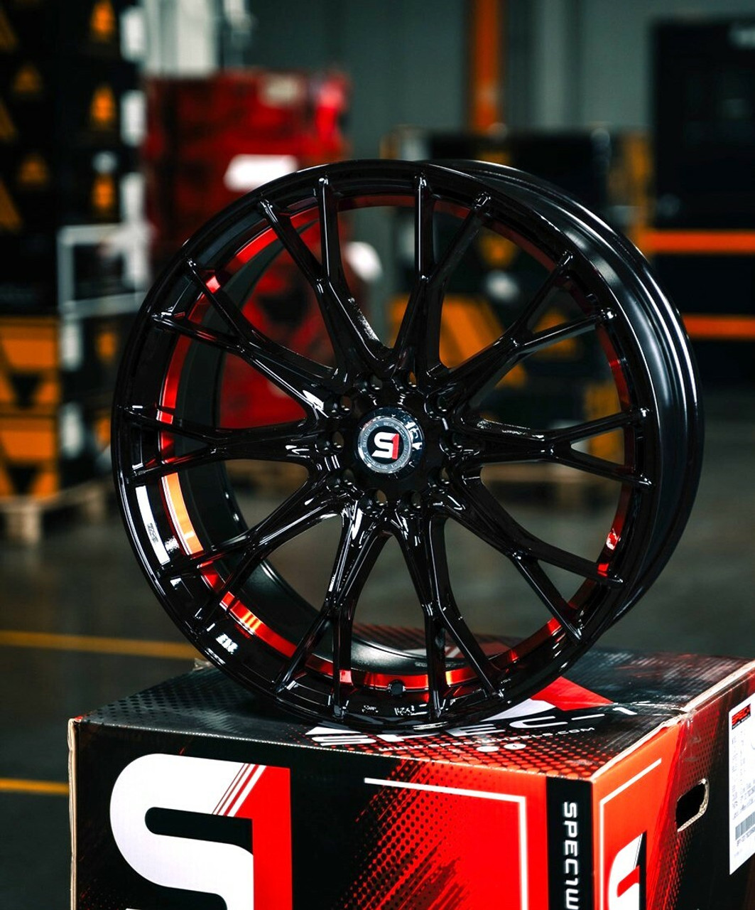Set 4 18" Spec-1 SP-59 Gloss Black & Red Undercut 18x8 Wheels 5x100 5x4.5 38mm